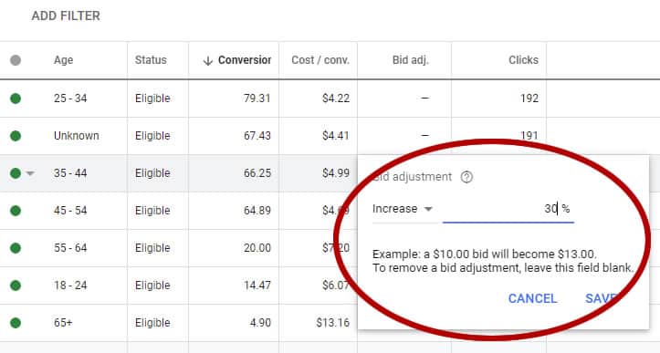 Google Ads - Bid Modifier for Age Range Demographics